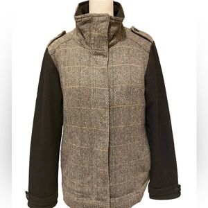 Prana Coat Womens Small Wool Blend Gorpcore Herringbone Mock Neck Full Zip